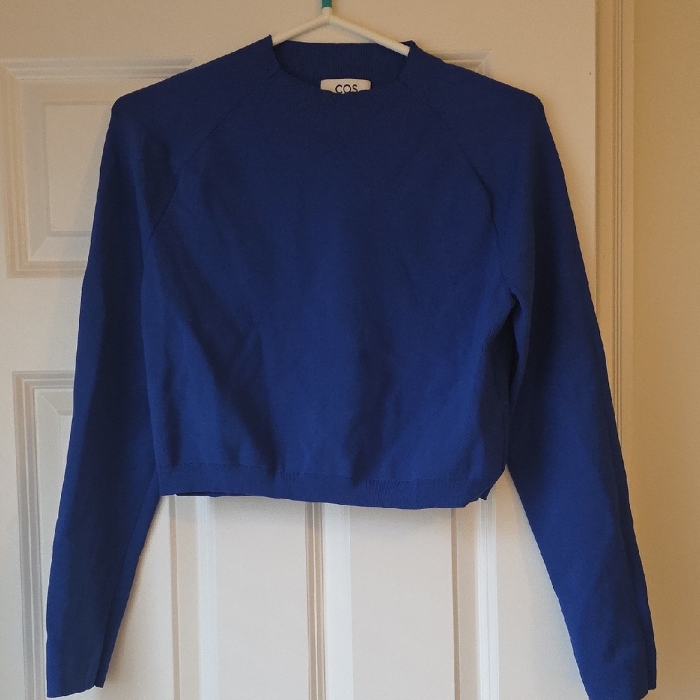 COS Cropped Crewneck Sweatshirt in Royal Blue SIZE large